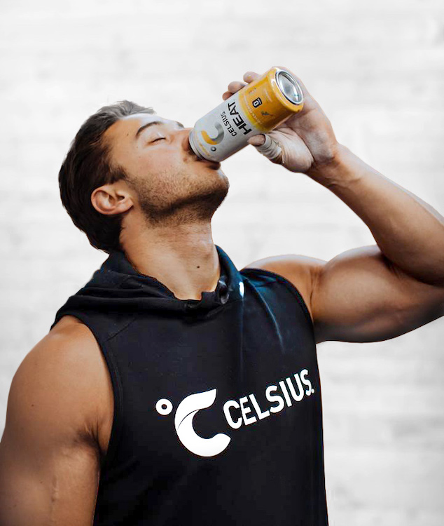 image of a man in celsius apparel drink celsius heat
