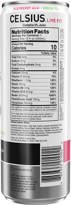 Raspberry Acai Green Tea – Product's Back Label